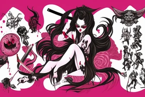 A demon girl with katana smeared with blood tattoo idea