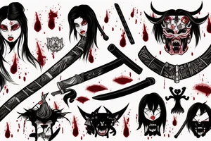 A demon girl with katana smeared with blood tattoo idea