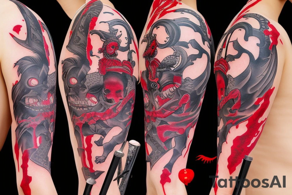 A demon girl with katana smeared with blood tattoo idea