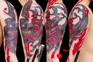 A demon girl with katana smeared with blood tattoo idea