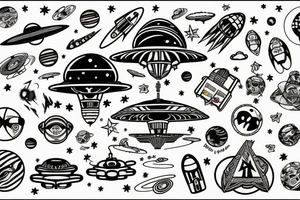 A UFO flies through the Universe tattoo idea