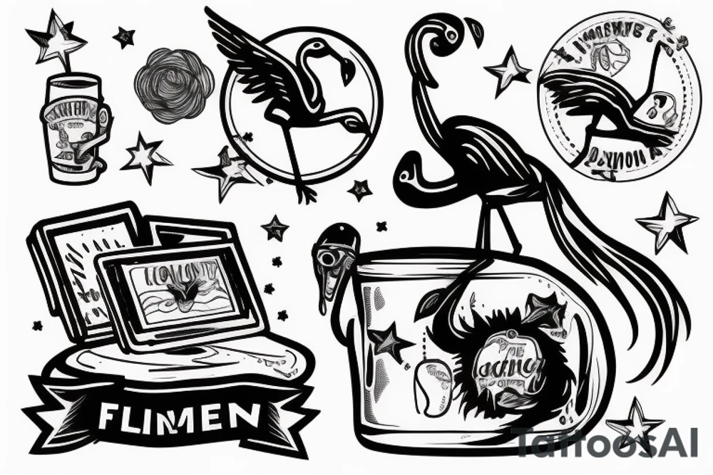 Astronaut riding flamingo with a beer tattoo idea