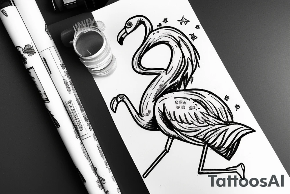 Astronaut riding a flamingo tattoo idea