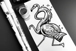 Astronaut riding a flamingo tattoo idea