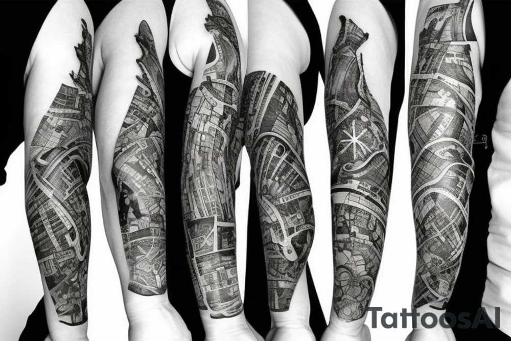 Map work with light detail tattoo idea
