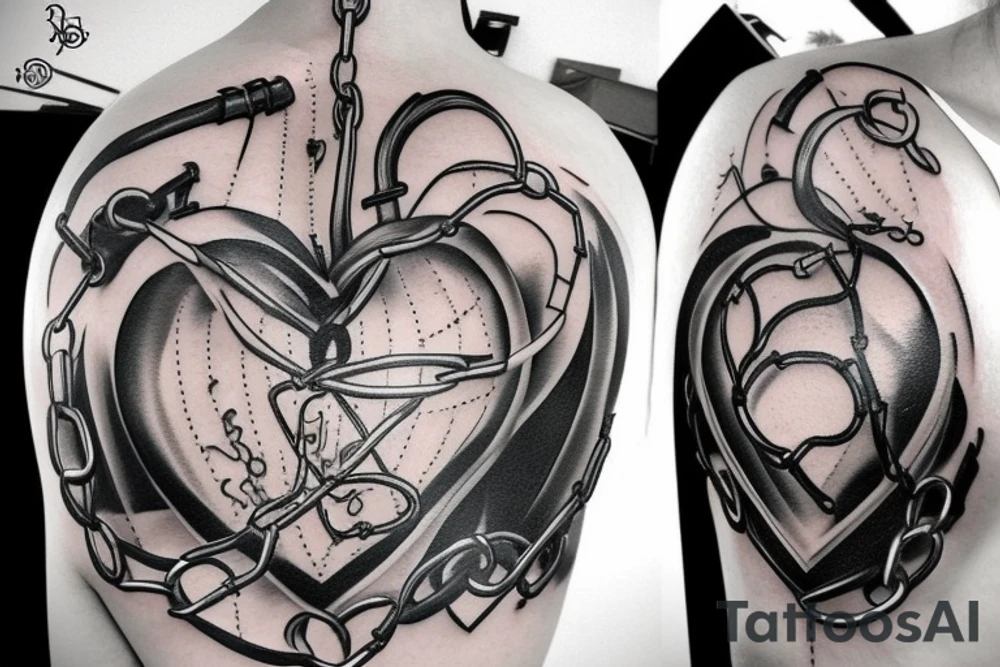 Real heart tied with chains tattoo idea