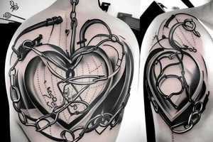 Real heart tied with chains tattoo idea