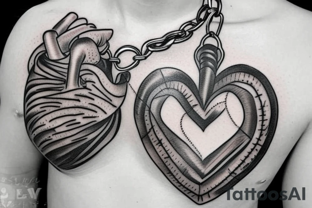 Real heart tied with chains tattoo idea