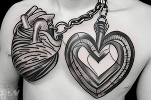 Real heart tied with chains tattoo idea