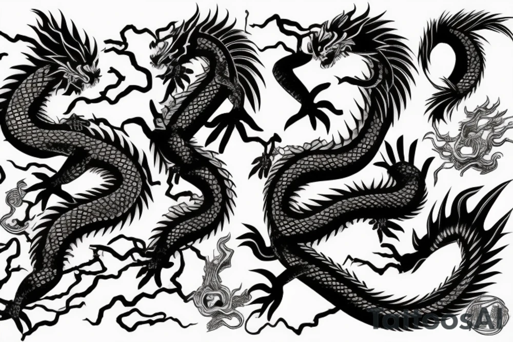 neon japanese dragon anime style tattoo idea
