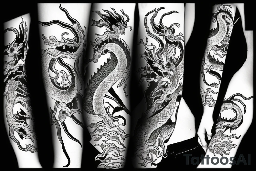neon japanese dragon anime style tattoo idea