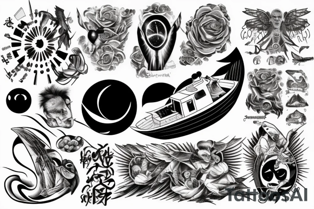 universum, blackhole, a boat, an angel, power, love and respect tattoo idea