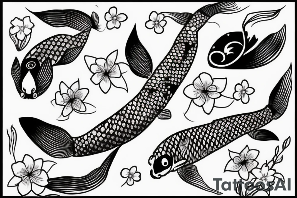 koi fish with cherry blossoms and a wave tattoo idea