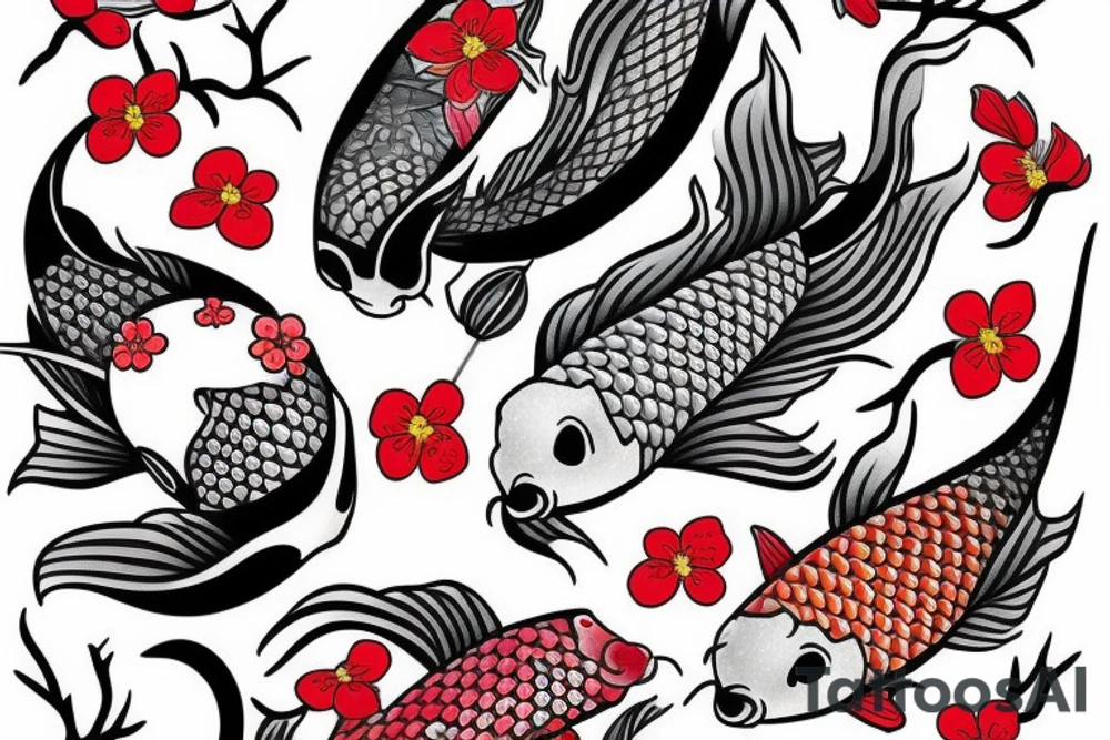 koi fish with cherry blossoms and a wave tattoo idea