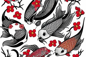 koi fish with cherry blossoms and a wave tattoo idea