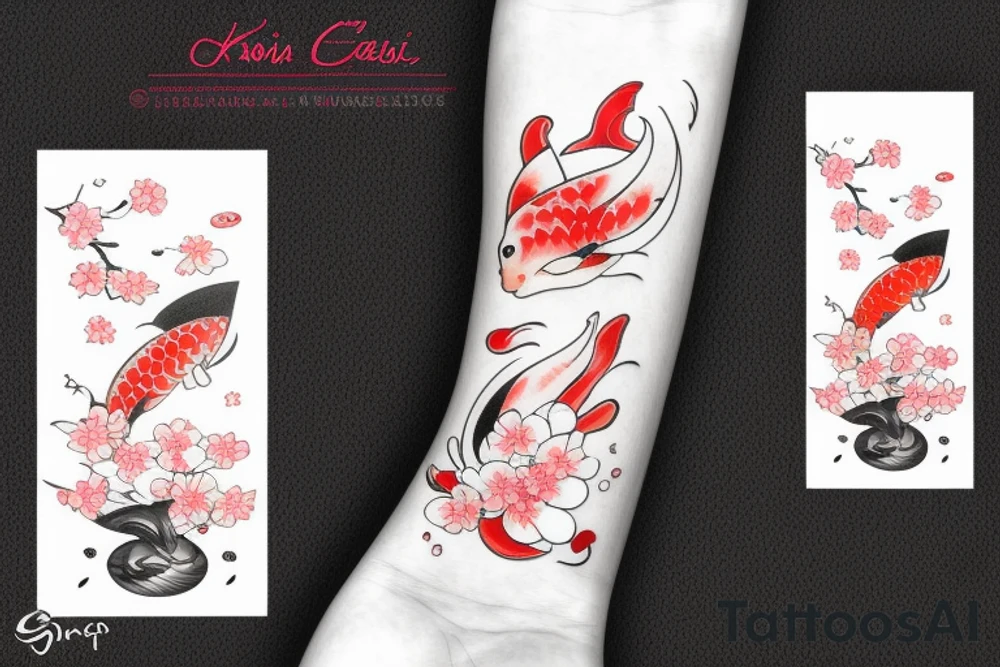 koi fish with cherry blossoms and a wave tattoo idea