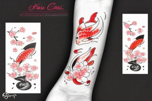 koi fish with cherry blossoms and a wave tattoo idea