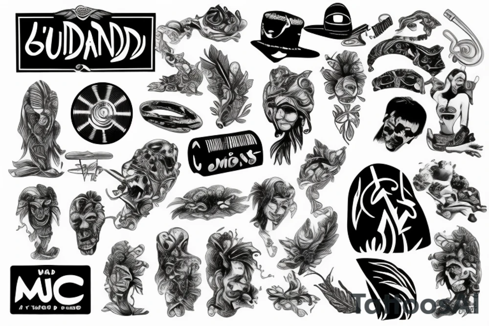 islander,music,drugs and sunset of life tattoo idea