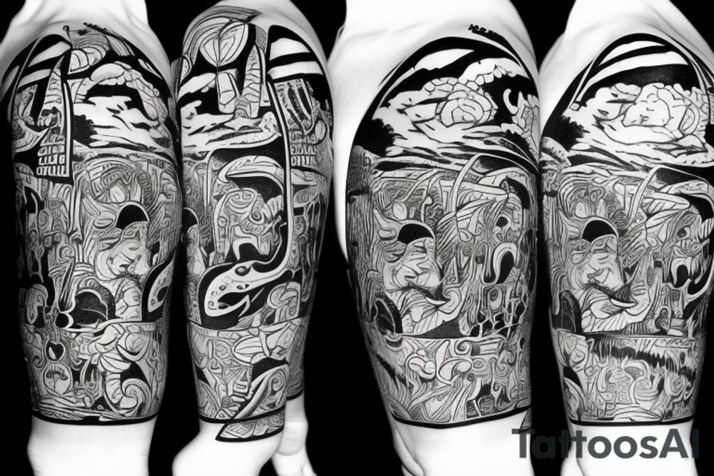 islander,music,drugs and sunset of life tattoo idea