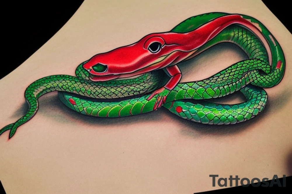 red and green snake for left hand tattoo idea