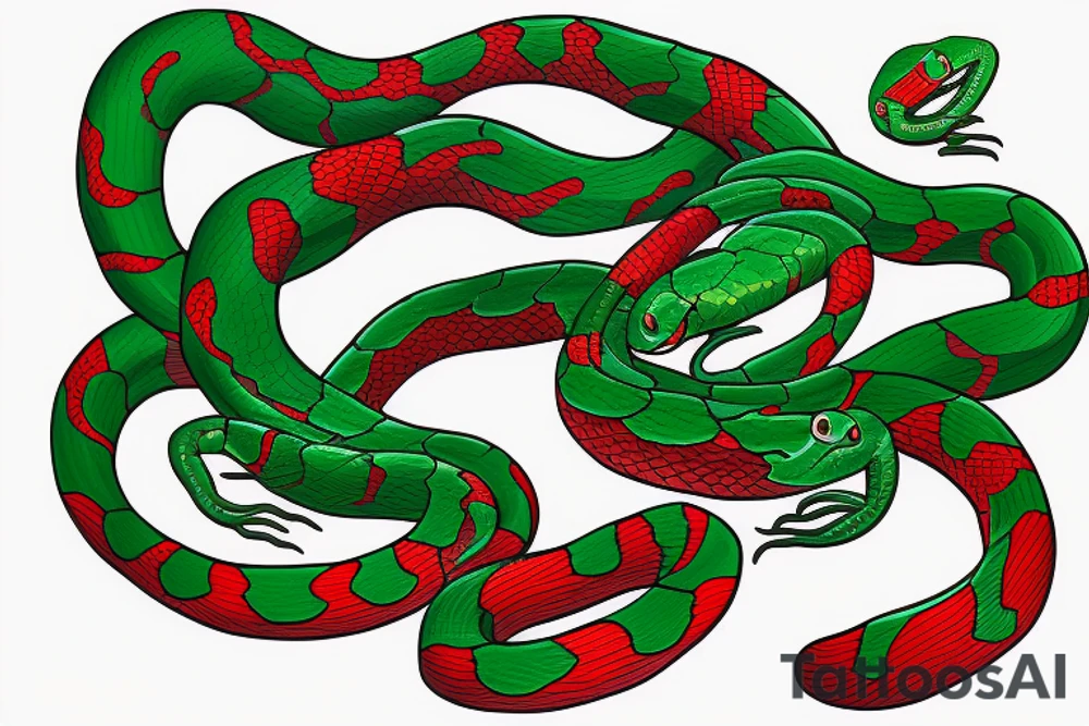 red and green snake for left hand tattoo idea
