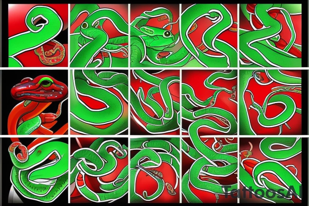 red and green snake tattoo idea