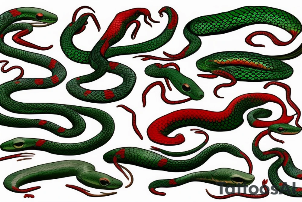 red and green snake tattoo idea