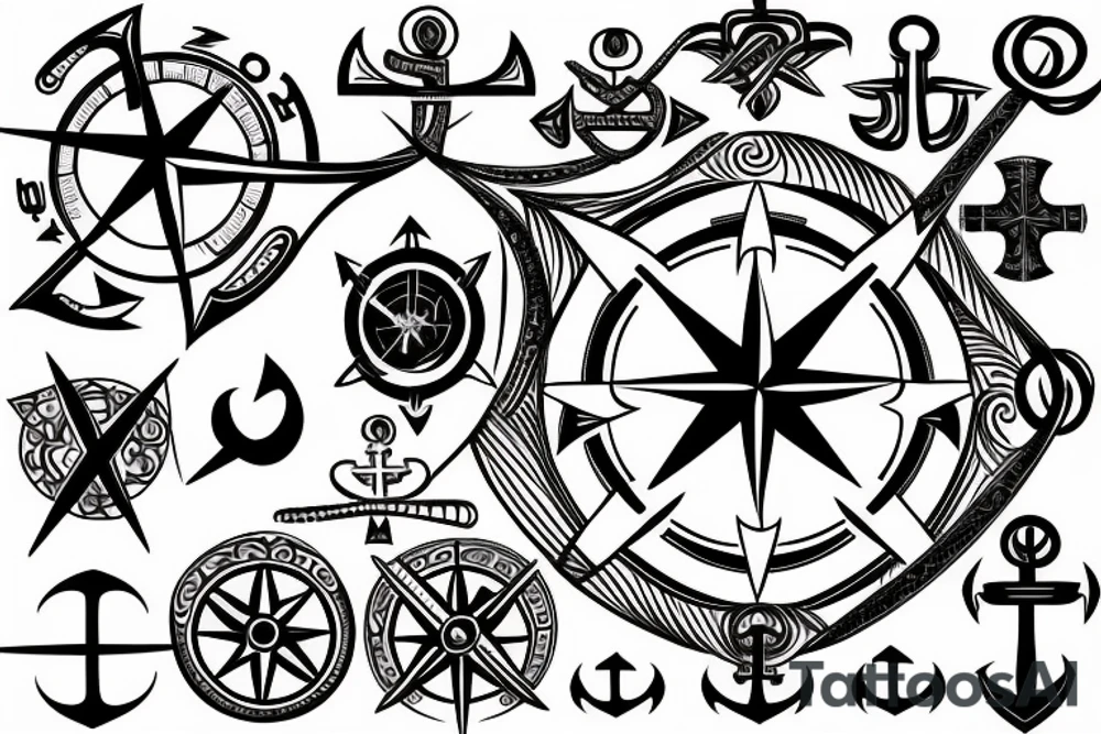 Compass and anchor tattoo idea