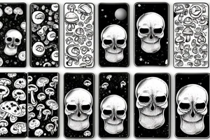 Skulls with mushrooms growing out with a Galaxy background tattoo idea
