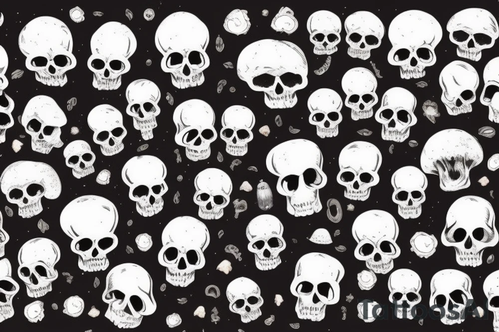 Skulls with mushrooms growing out of the skulls with a Galaxy background tattoo idea