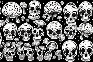 Skulls with mushrooms growing out of the skulls with a Galaxy background tattoo idea