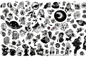JoJo character montage in front of a galaxy tattoo idea