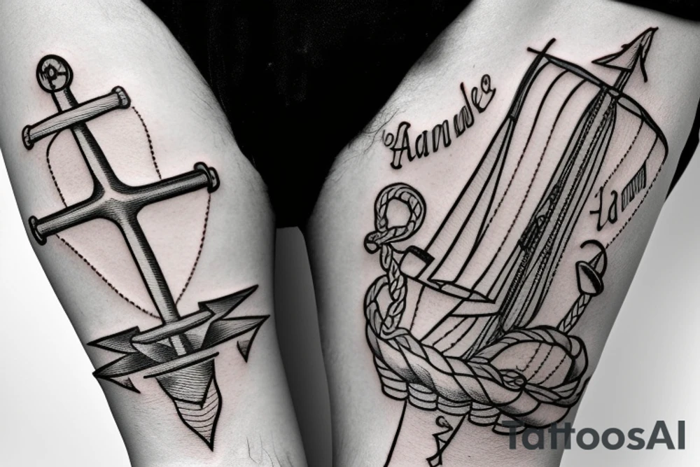 a ship anchor with family engraved on it tattoo idea