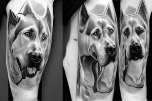 Great Dane playing with a German Shepherd dog. A grey Husky is also with them. tattoo idea