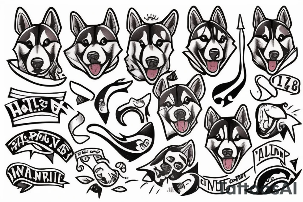 Husky on a beach tattoo idea