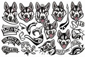 Husky on a beach tattoo idea