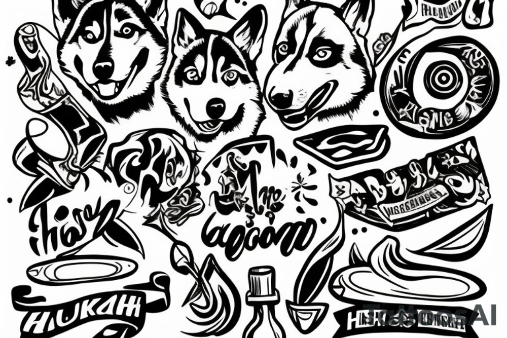 Husky on a beach tattoo idea