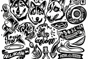 Husky on a beach tattoo idea