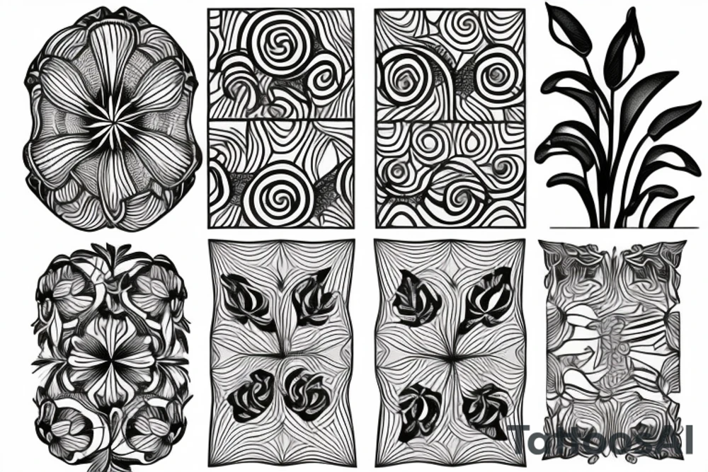 Iris flower with geometric patterns around tattoo idea