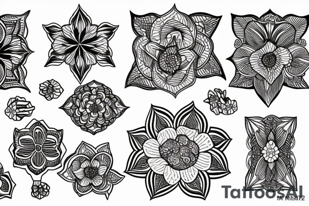 Iris flower with geometric patterns around tattoo idea Iris flower with geometric patterns around tattoo idea
