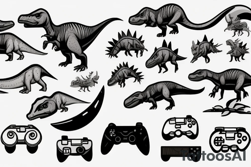 dinosaur with video game controller tattoo idea