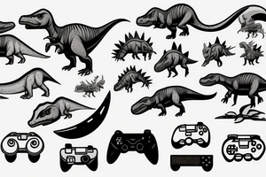 dinosaur with video game controller tattoo idea