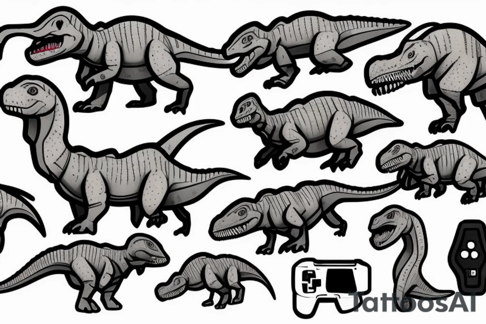 dinosaur with video game controller tattoo idea