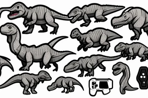 dinosaur with video game controller tattoo idea