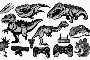 dinosaur holding video game controller tattoo idea