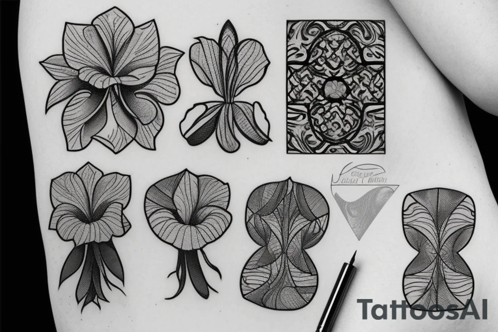 Iris flower with geometric patterns on the petals tattoo idea Iris flower with geometric patterns on the petals tattoo idea