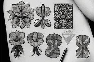 Iris flower with geometric patterns on the petals tattoo idea