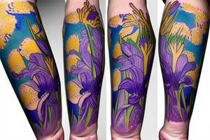 Detailed Iris flower on the leg tattoo idea