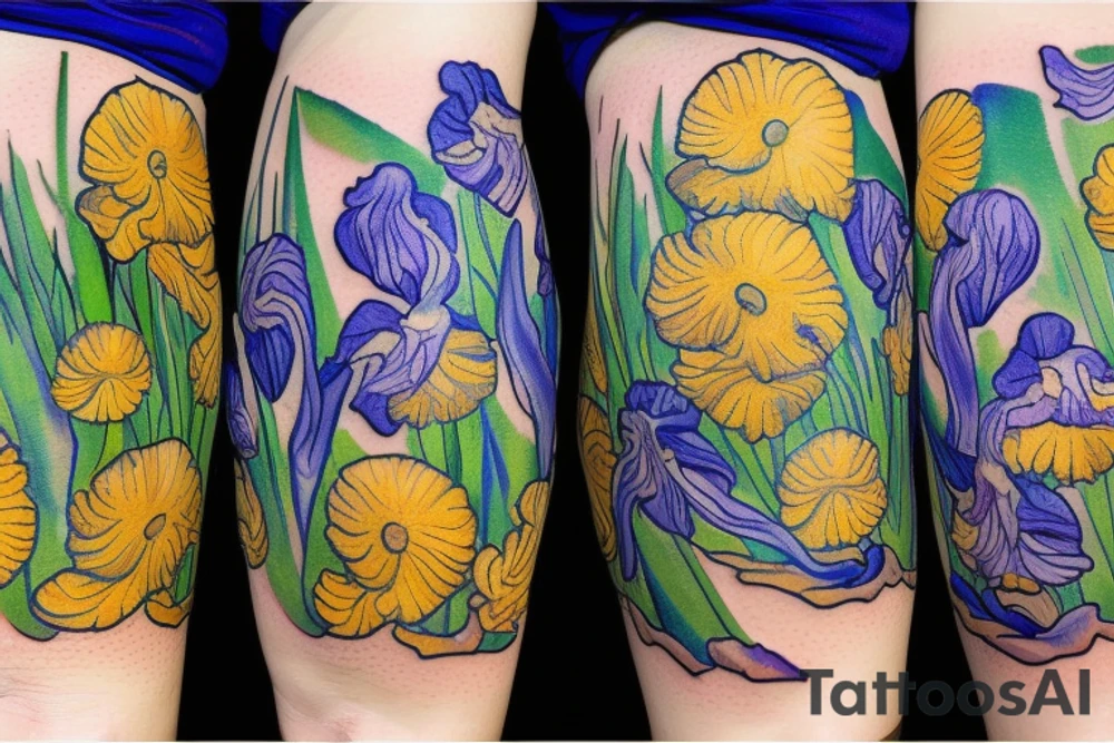 Detailed Iris flower on the leg tattoo idea