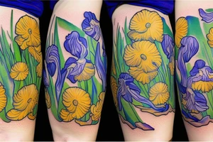 Detailed Iris flower on the leg tattoo idea